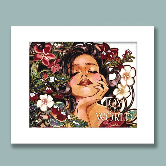 Joy to the World Christmas Art Print | Kat Reeder | 11x14 Matted Tropical Decor - Picture 1 of 2